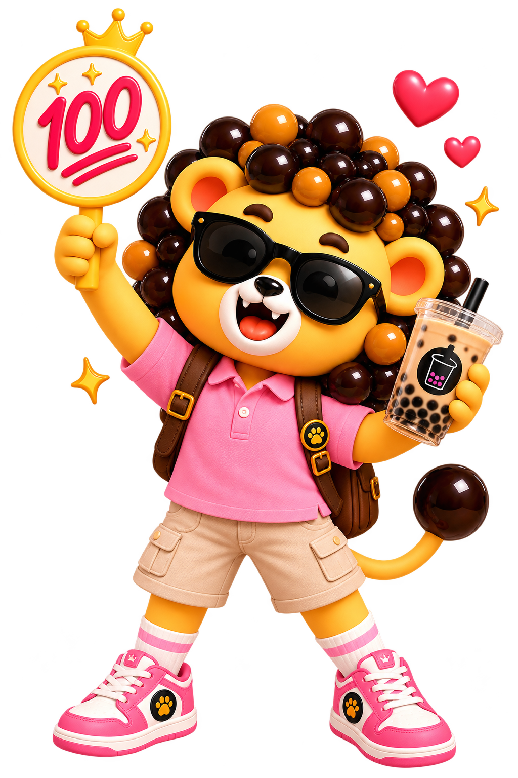 Maestro the Boba Lion™ holding a score card for the Golden Boba Awards